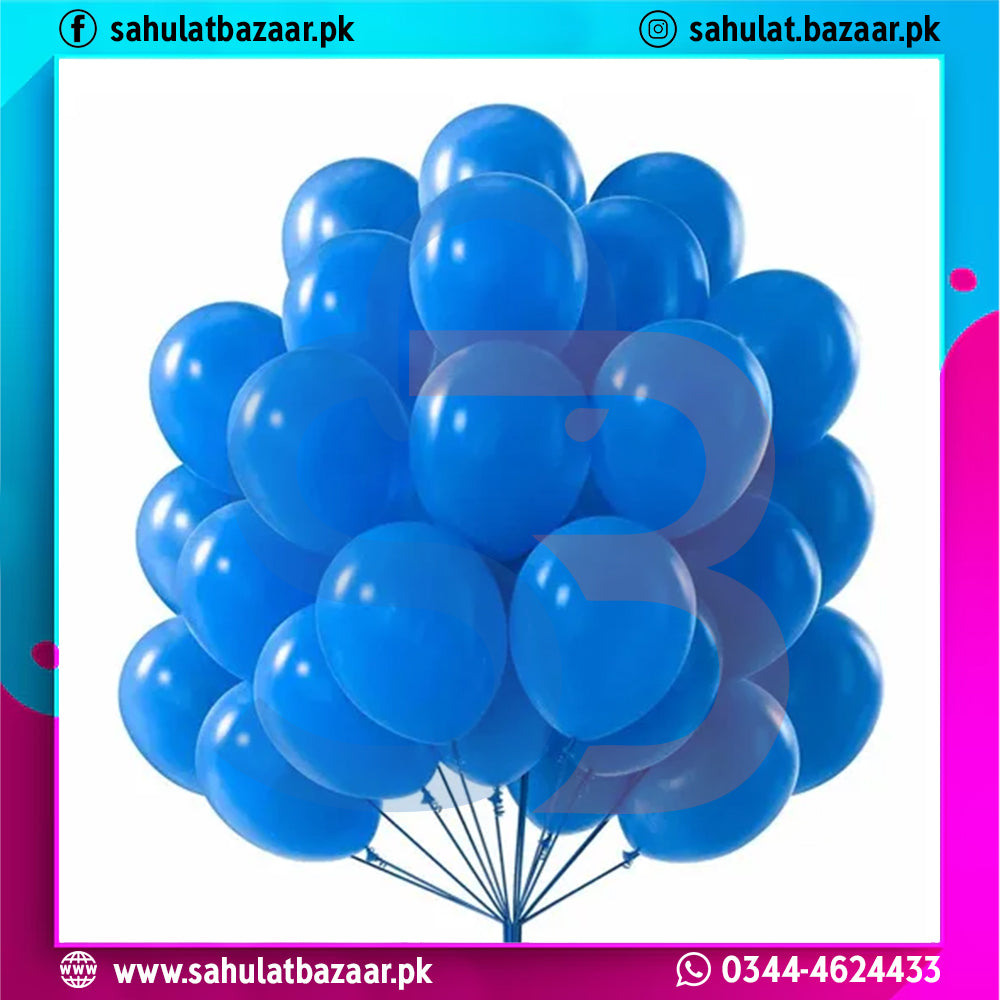 Bunch of blue balloons with Sahulat Bazaar branding.
