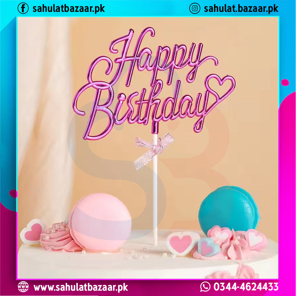 Happy Birthday cake topper with colorful candies on a light background