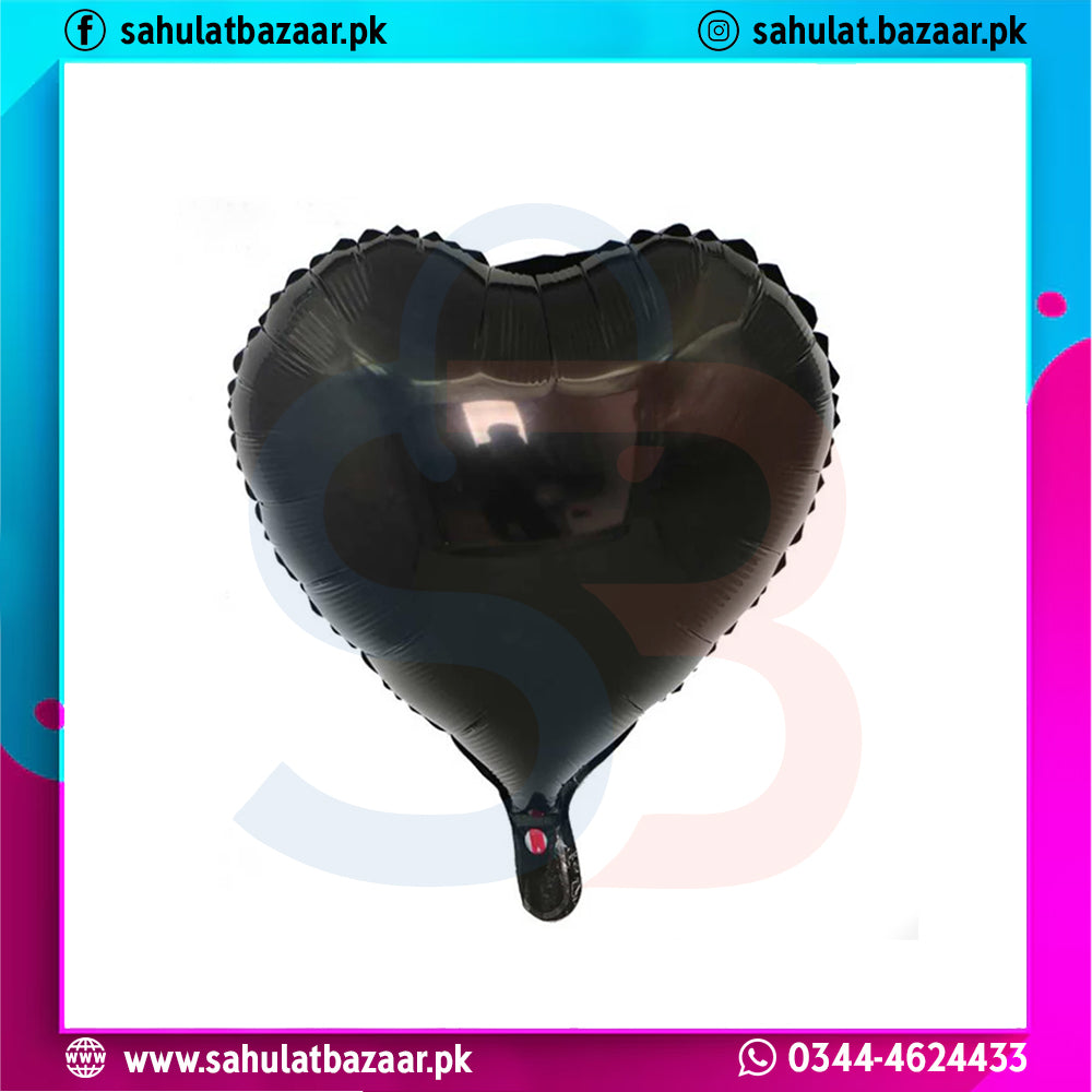 Black heart-shaped balloon on a white background with colorful border