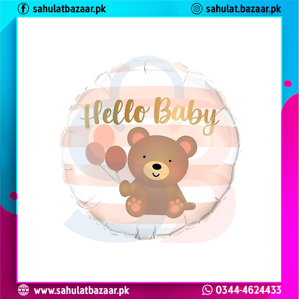 Hello Baby Teddy Bear Foil Balloon Decoration Set – 5 Pcs Baby Shower & Newborn Welcome Party Decoration