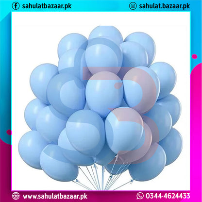 Bunch of blue balloons with a colorful border and contact information at the bottom.