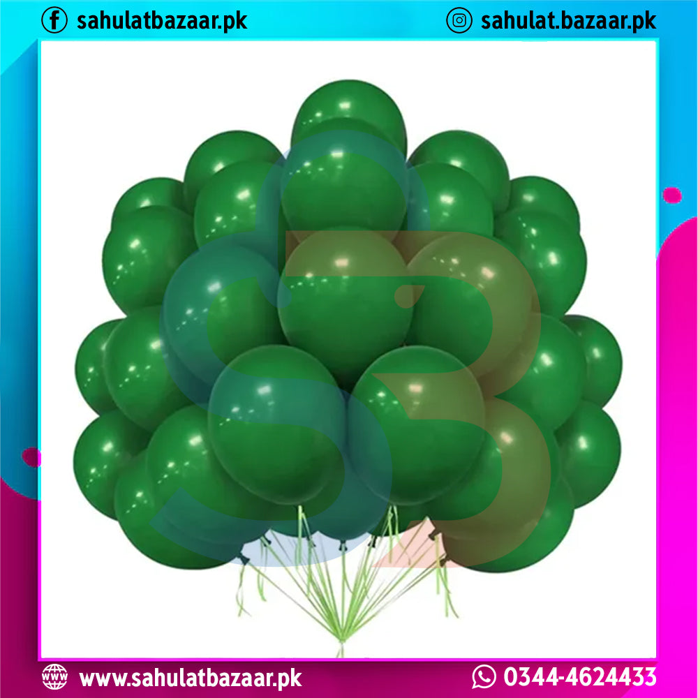 Green balloons with a colorful border and contact information at the bottom.