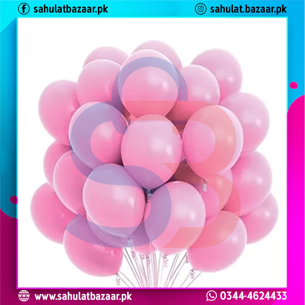 Bunch of pink and purple balloons with 'sahulatbazaar.pk' branding.