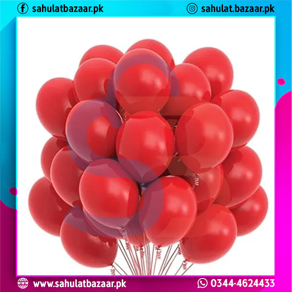 Bunch of red balloons with a colorful border and text overlay.