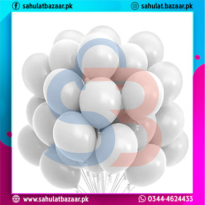 Bunch of white, blue, and pink balloons with 'sahulatbazaar.pk' branding.