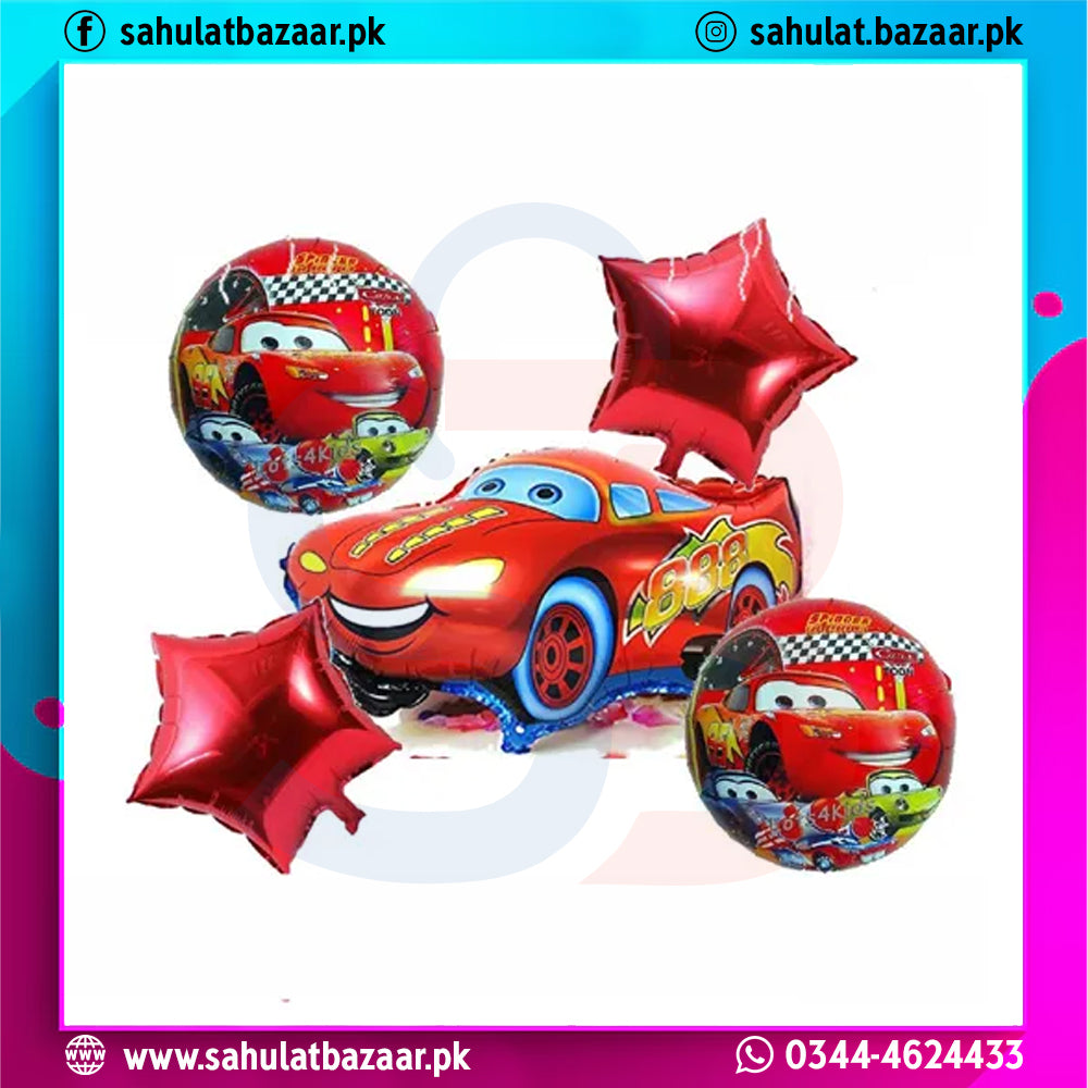 Cars Theme Foil Balloon Set – 5 Pcs Lightning McQueen Birthday Party Decoration Balloons
