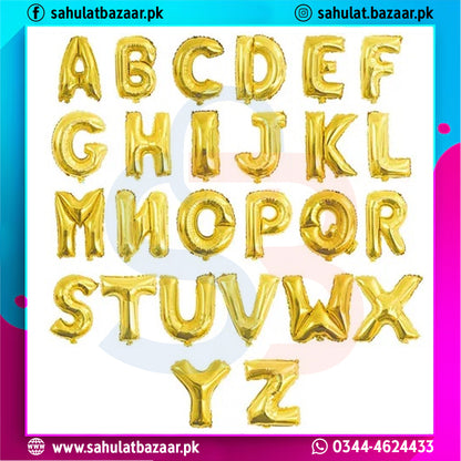 Gold letter balloons spelling out the alphabet on a colorful background with branding text.