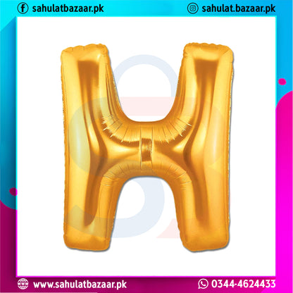Gold letter 'H' balloon on a white background with colorful border