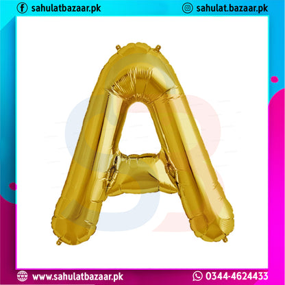 Gold letter 'A' balloon on a white background with colorful border
