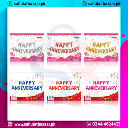 Set of 'Happy Anniversary' cards with colorful designs on a white background.