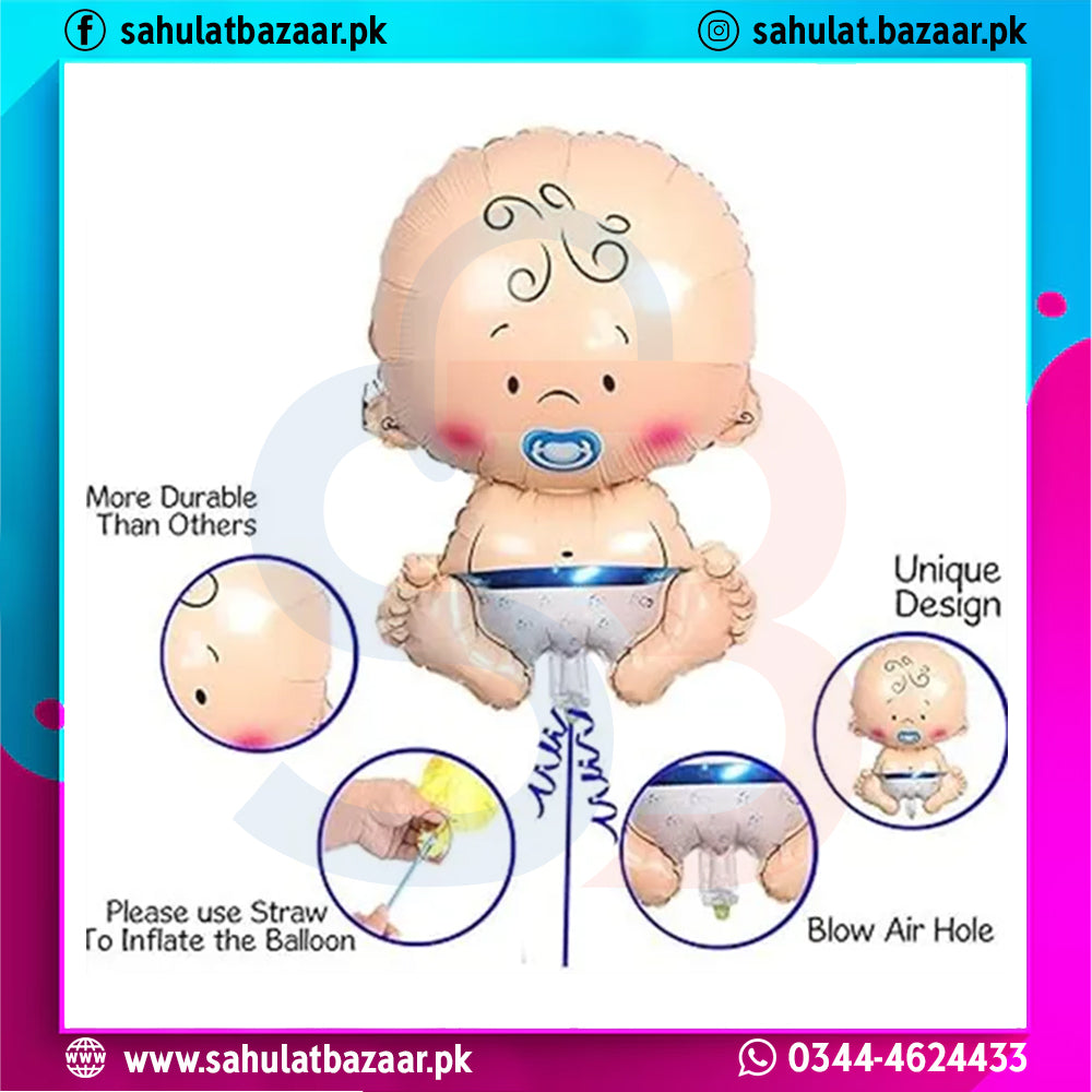Baby-shaped balloon with features highlighted on a colorful background