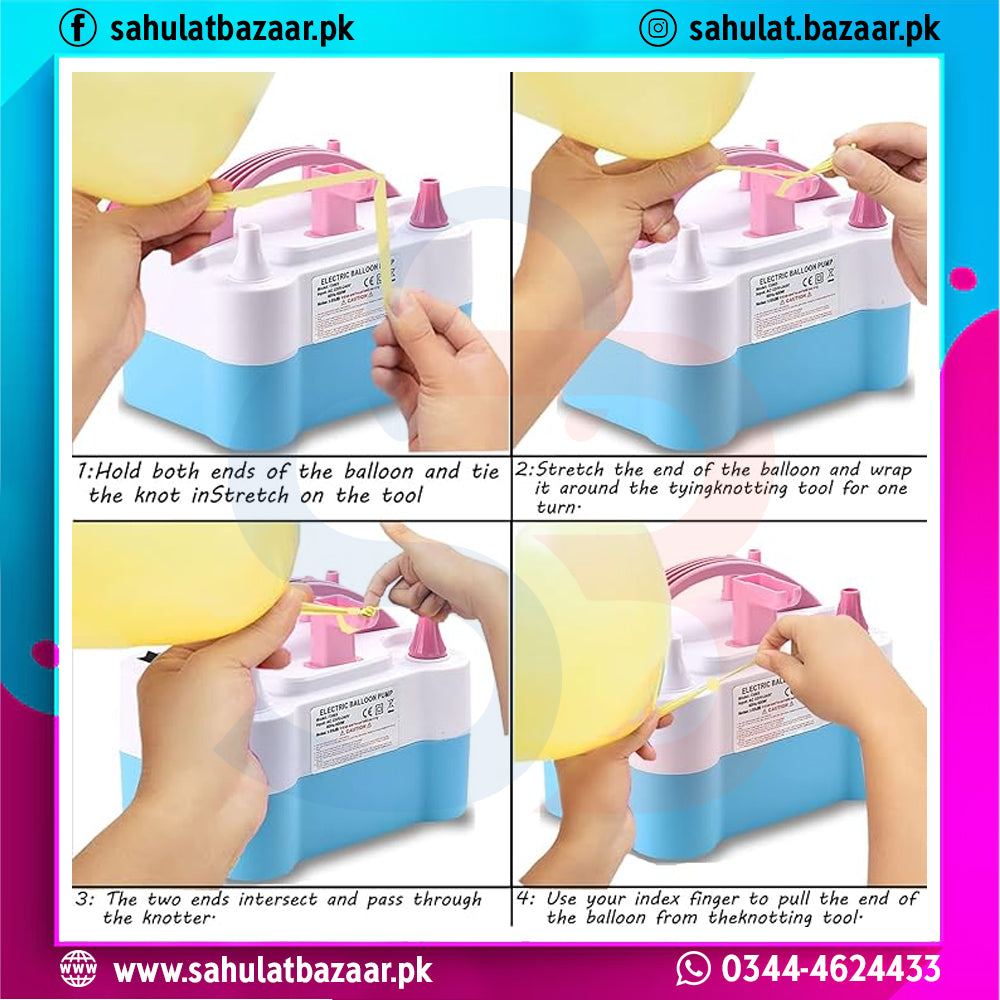 Instructions for using a balloon inflation tool with text and branding.
