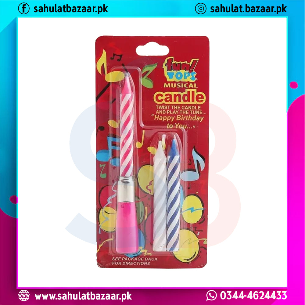 Packaged musical candles with colorful design on a white background