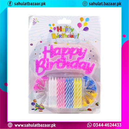 Happy Birthday candle set with colorful candles and lettering in packaging on a white background.