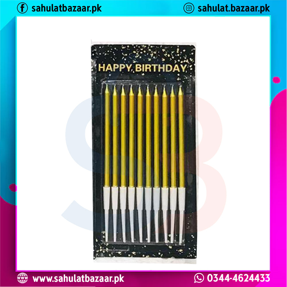 Pack of birthday candles with 'Happy Birthday' text on a black background