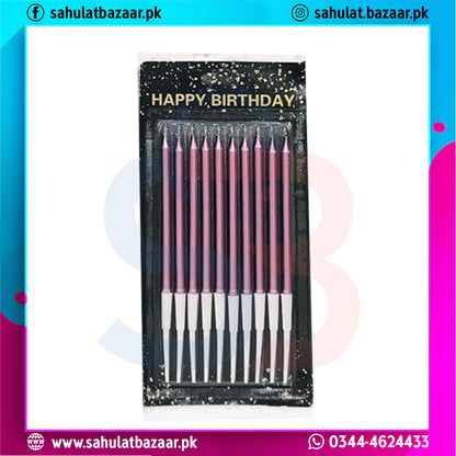 Pack of birthday candles with 'Happy Birthday' text on a colorful border