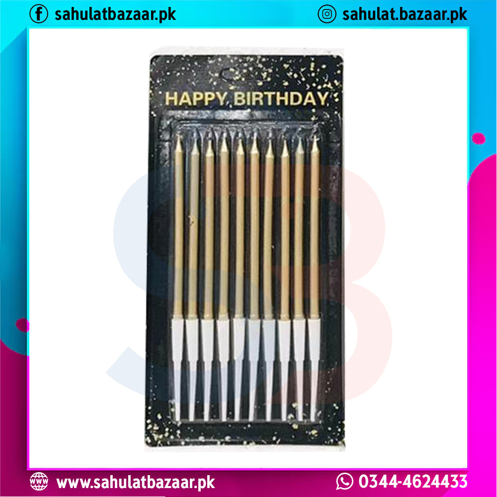 Pack of birthday candles with 'Happy Birthday' text on a colorful border