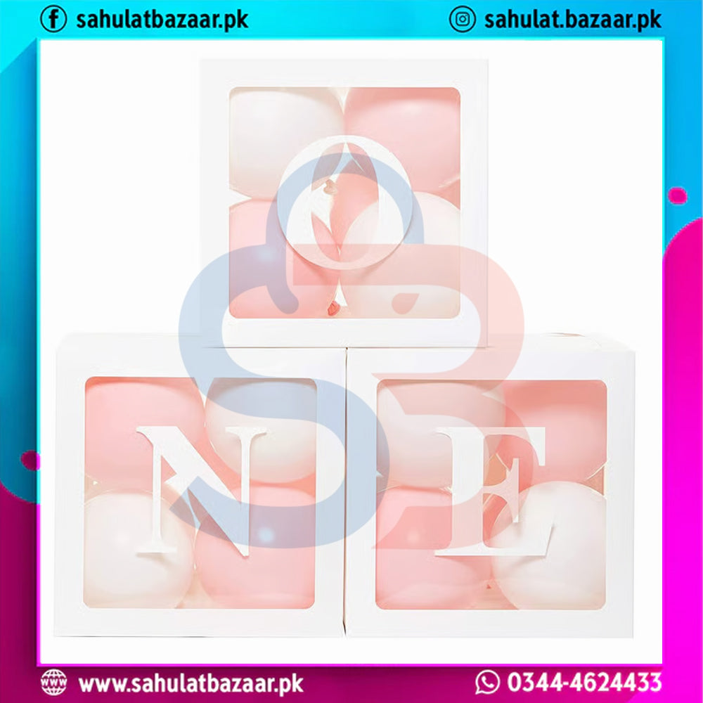 Balloon Box for 1st Birthday Decoration – Transparent ONE Boxes Set of 3 | Baby Girl & Boy Birthday Decor | Fillable Balloon Display Boxes