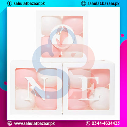 Balloon Box for 1st Birthday Decoration – Transparent ONE Boxes Set of 3 | Baby Girl & Boy Birthday Decor | Fillable Balloon Display Boxes