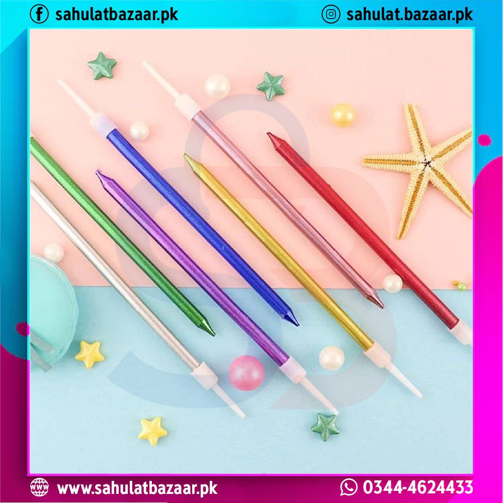 Colorful candles on a pastel background with decorative elements.