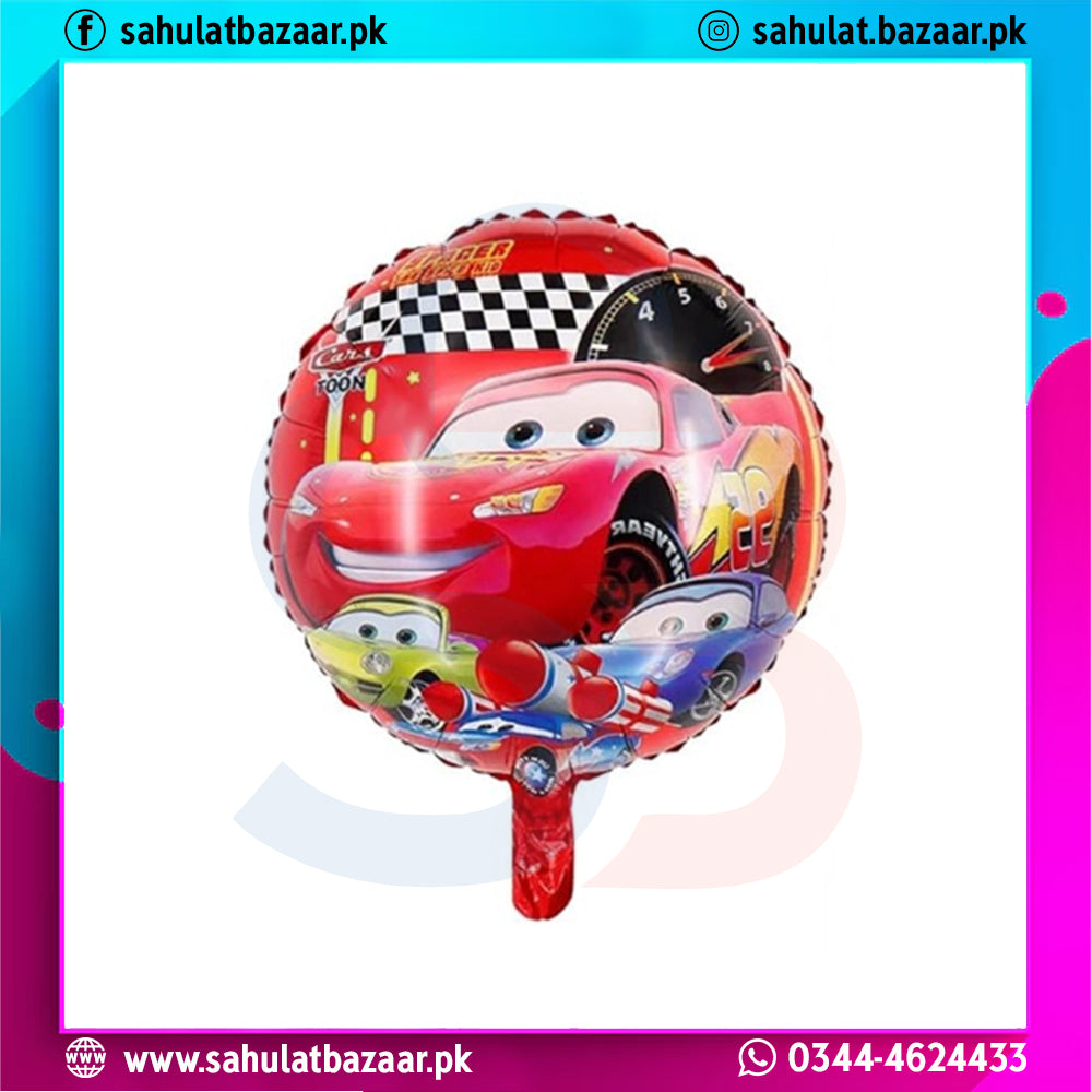 Balloon with cartoon car design on a colorful border