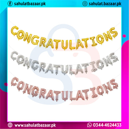 Colorful balloons with 'Congratulations' text on a white background, featuring brand logos and contact information.