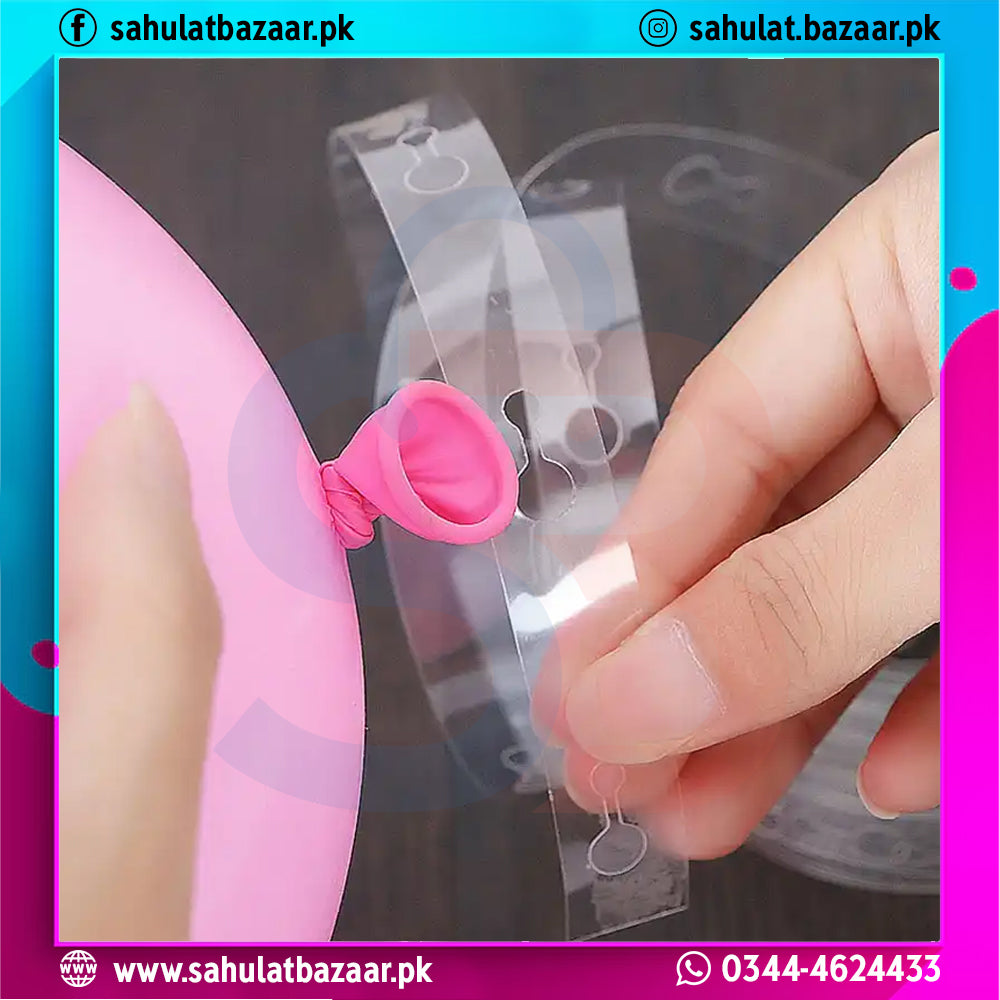 Hand holding a clear plastic bag with a pink hair tie and small heart-shaped object, with a colorful border and text overlay.