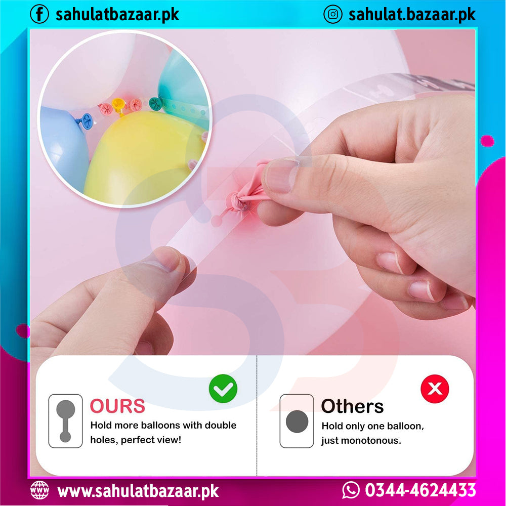 Hands holding a balloon with a small hole, showing a comparison with 'Others' product on a colorful background.