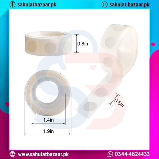 Two rolls of transparent tape with measurements on a colorful border, featuring the brand 'sahulatbazaar.pk'.