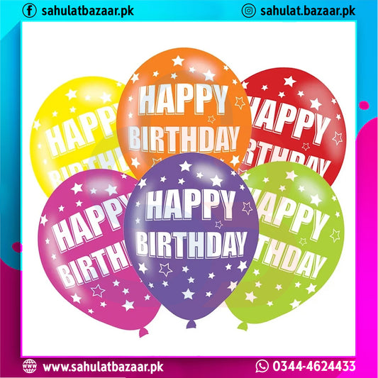 Colorful balloons with 'Happy Birthday' text on a white background