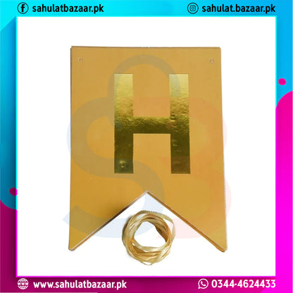 Gold letter 'H' on a gold background with a string, branded 'sahulatbazaar.pk'.