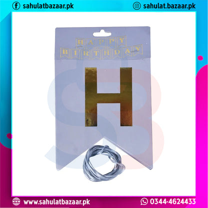 Gold letter 'H' with 'Happy Birthday' banner on a white background