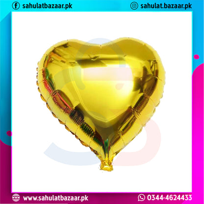 Gold heart-shaped balloon on a colorful border with 'sahulatbazaar.pk' branding.