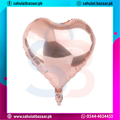 Heart-shaped rose gold balloon with colorful border and text overlay
