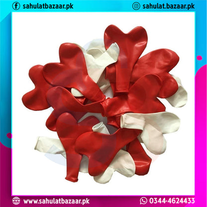 Red and white heart-shaped balloons on a white background with colorful border