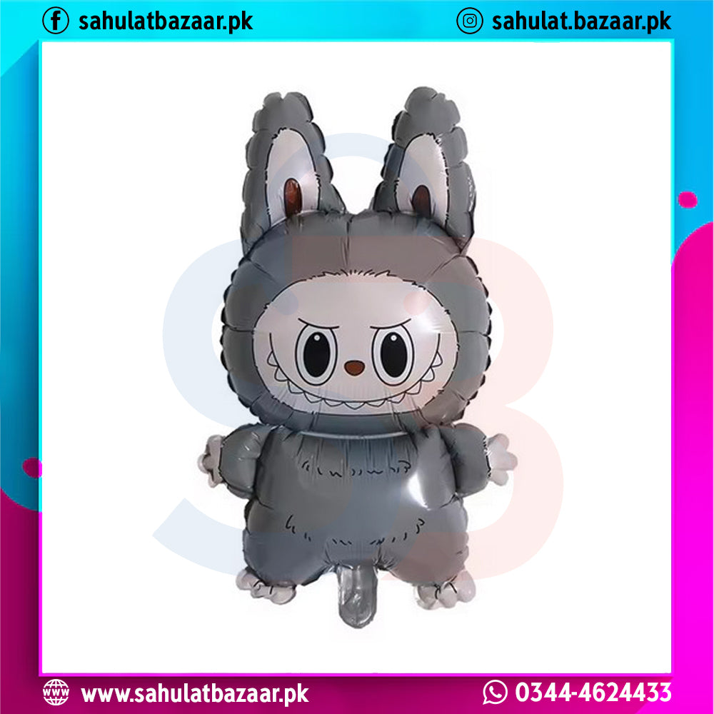 Inflatable character balloon with a gray and white design on a colorful border.