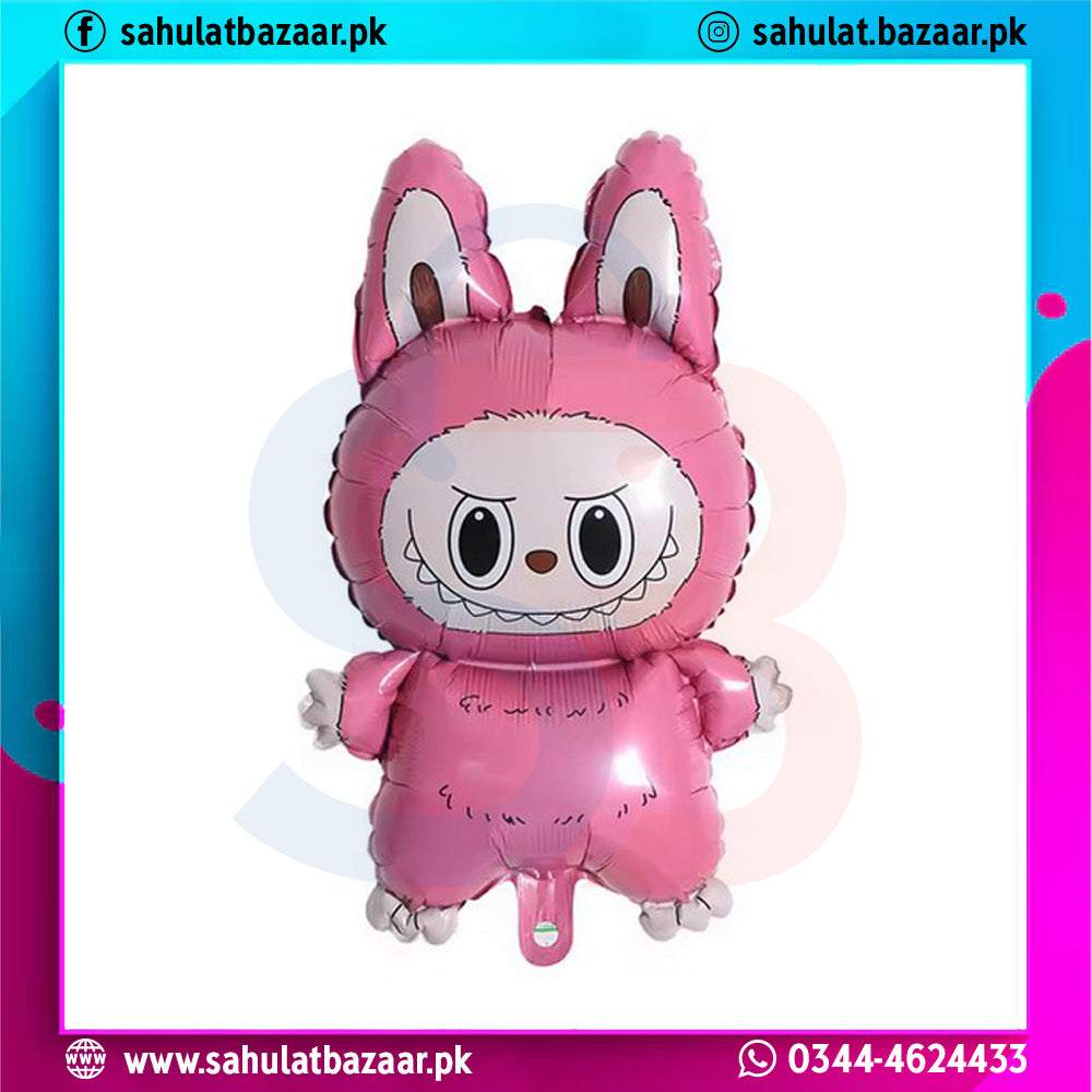 Pink cartoon character balloon with bunny ears on a white background