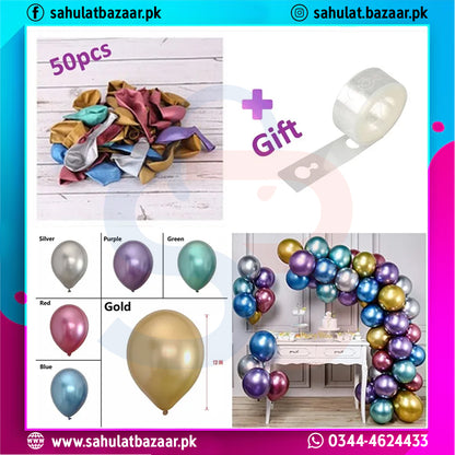 Colorful balloons with a gift and decorative arch, featuring Sahulat Bazaar branding.