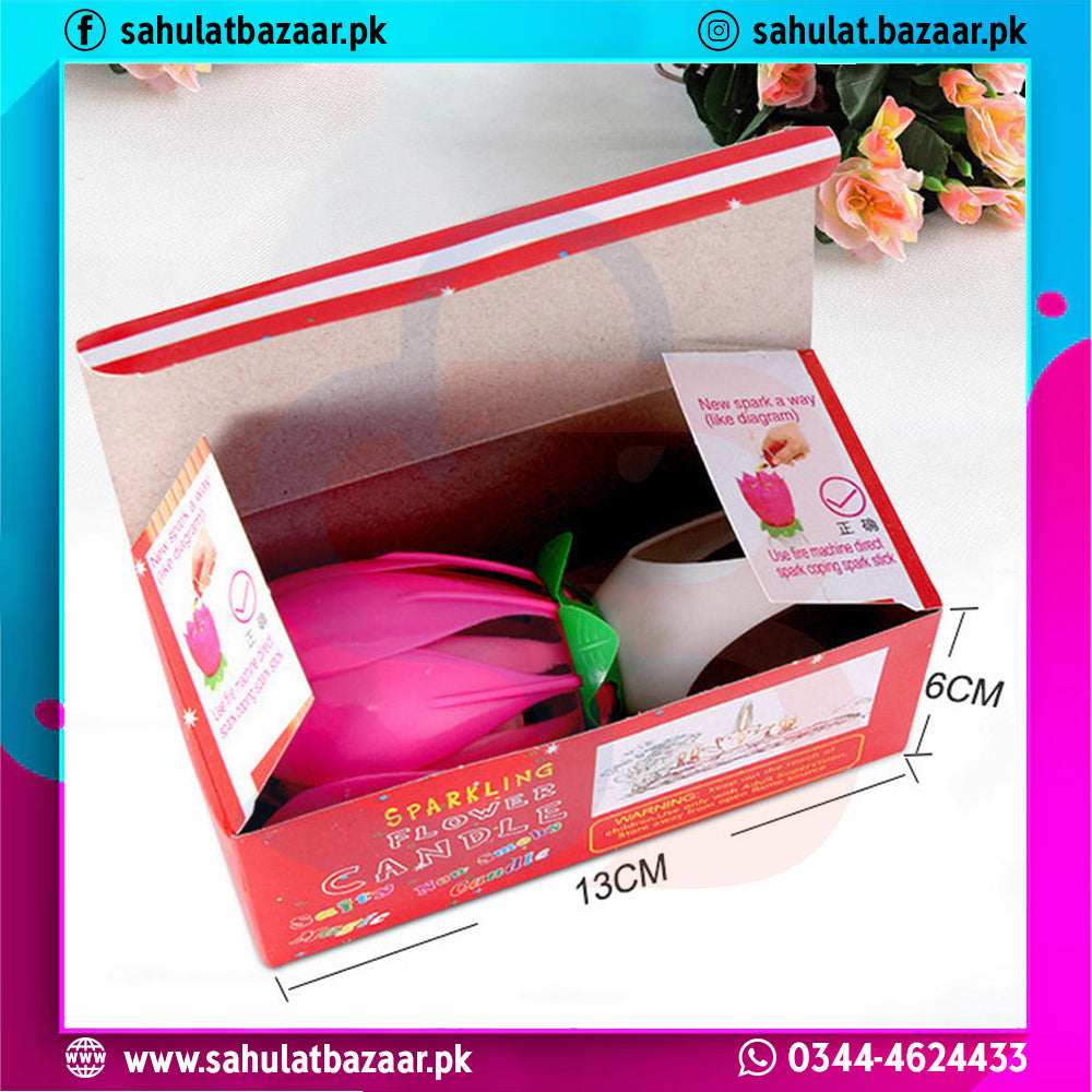 Product packaging with a pink flower and white container, labeled 'Sparkling Flower Can Vase'.