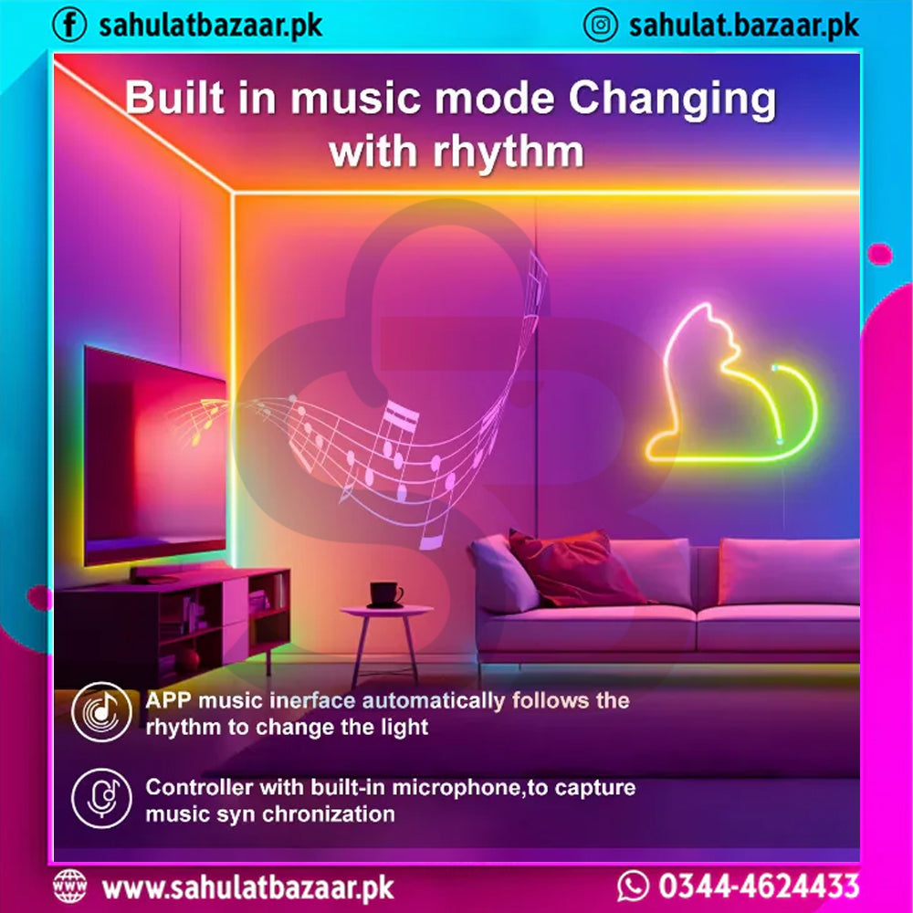 5V IC RGB Neon Strip Light 15ft (5M) USB Waterproof Flexible LED Strip with Bluetooth App & Remote Control