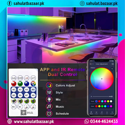 5V IC RGB Neon Strip Light 15ft (5M) USB Waterproof Flexible LED Strip with Bluetooth App & Remote Control