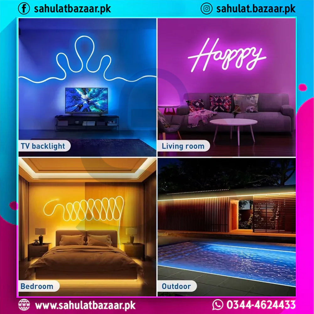 5V IC RGB Neon Strip Light 15ft (5M) USB Waterproof Flexible LED Strip with Bluetooth App & Remote Control
