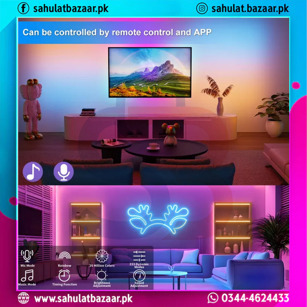 5V IC RGB Neon Strip Light 15ft (5M) USB Waterproof Flexible LED Strip with Bluetooth App & Remote Control