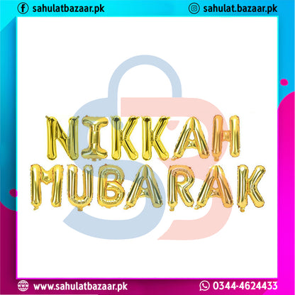 Nikkah Mubarak Foil Balloon Banner – 16" Letters (Silver / Golden)