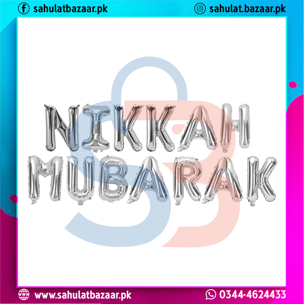 Nikkah Mubarak Foil Balloon Banner – 16" Letters (Silver / Golden)