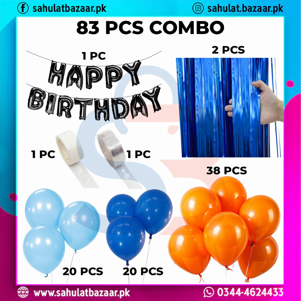 83 Pcs Blue & Orange Birthday Decoration Set – Happy Birthday Foil Balloons with Tinsel Curtain & Balloon Arch Kit for Party Decor