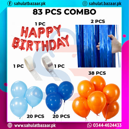 83 Pcs Blue & Orange Birthday Decoration Set – Happy Birthday Foil Balloons with Tinsel Curtain & Balloon Arch Kit for Party Decor