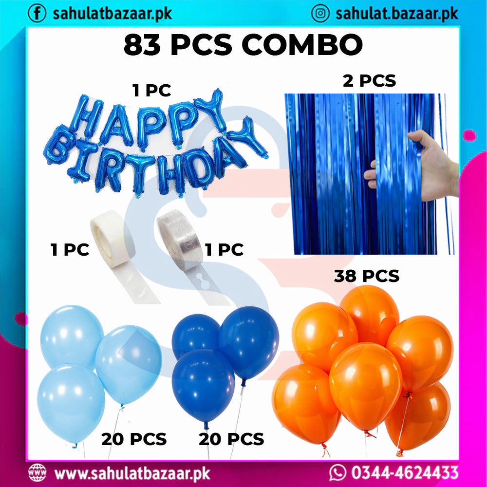 83 Pcs Blue & Orange Birthday Decoration Set – Happy Birthday Foil Balloons with Tinsel Curtain & Balloon Arch Kit for Party Decor