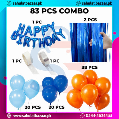 83 Pcs Blue & Orange Birthday Decoration Set – Happy Birthday Foil Balloons with Tinsel Curtain & Balloon Arch Kit for Party Decor