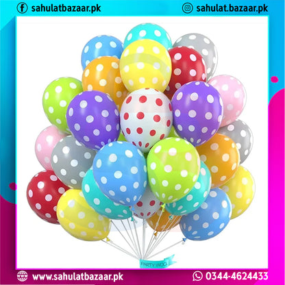 Bunch of colorful balloons with polka dots on a white background